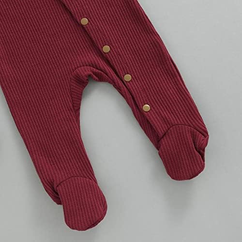 Новороденче ново момче момче есен зимска облека долга ракав копче вафла плетена нозе ромпер капаче 2 парчиња облека