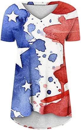 Американски кошули за туники со знаме за жени, обична кошула со кратки ракави, патриотски 4 -ти јули, блузи на Денот на независност