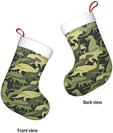 Божиќни чорапи за божиќни чорапи камуфлажа зелена армија диносаурус двострана камин што виси чорапи
