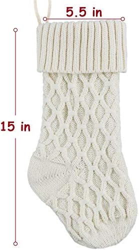 Божиќни чорапи на Меривудс 6 пакувања 15 инчи, голем кабелски плетен Божиќ за семејство, плетена земја рустикализирана персонализирана