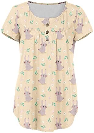 Среќни Велигденски кошули за жени зајак графичка маица Смешно писмо печатено христијански краток ракав летен врв