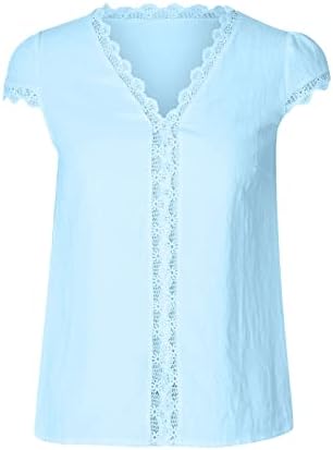 Девојки чипка памучна кошула есен летен краток ракав облека y2k длабока v врат обична блуза маичка за жени 26 26