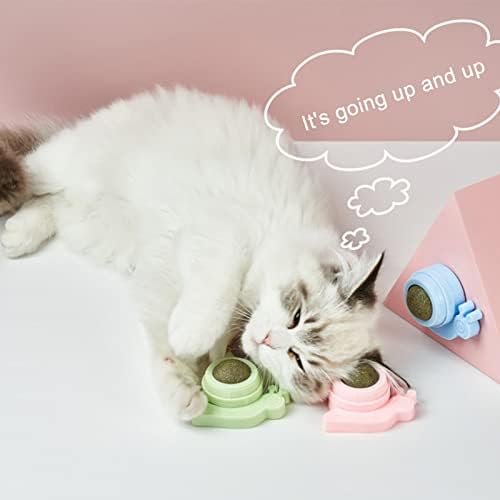 Honrane Catnip играчки топки, здрави мачиња за џвакање играчки за мачки и мачиња, Catnip топка полжав облик на заби чистење 360 степени ротирачки