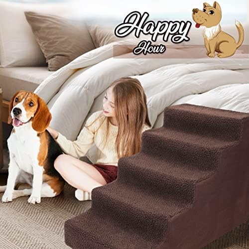 Чекори за миленичиња Хевол за висок кревет, 5 нивоа проширени скали за кучиња со отстранлив и обвивка за миење, пластични скали за миленичиња