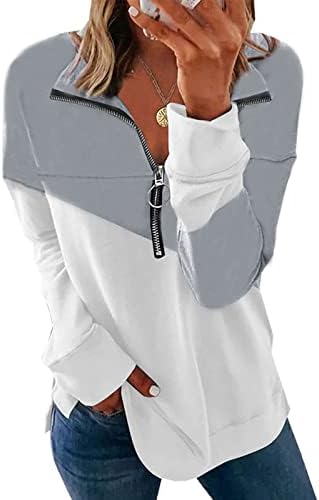 Delarsy сива манжетна со долг ракав палто за жени желка вратот спандекс во боја блок салон за џемпери, дуксер за тинејџери, патент на 2023