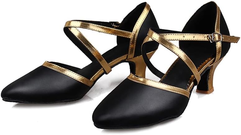 Aoqunfs жени латински танцувачки чевли затворени пети салса салса вежбаат забавни чевли за танцување во свадба, модел CMJ513
