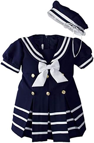 Igirldress бебешки дете девојки Наутички морнар фустан со капаче за новороденче-4Т