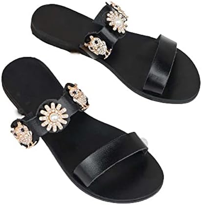 Xipcokm Rhinestone влечки за жени мода со двојна лента рамен флип апостолки дами летни плажа слајдови сандали за одмор чевли