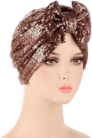 Womenените секвенци сјајни глави за глава за губење на косата Гроздобер турбан муслимански хауб завиткан слуочи beanie на отворено