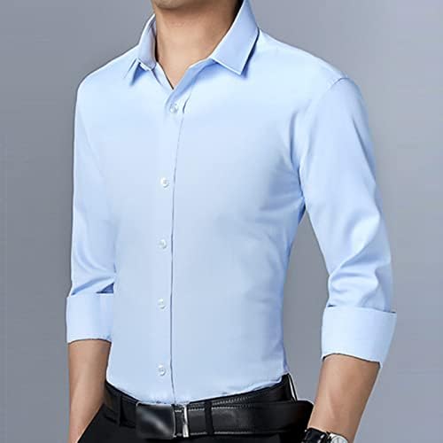 Долги ракави Стилски кошули за мажи цврста боја тенок кошули Класично деловно копче надолу кошула за фустан