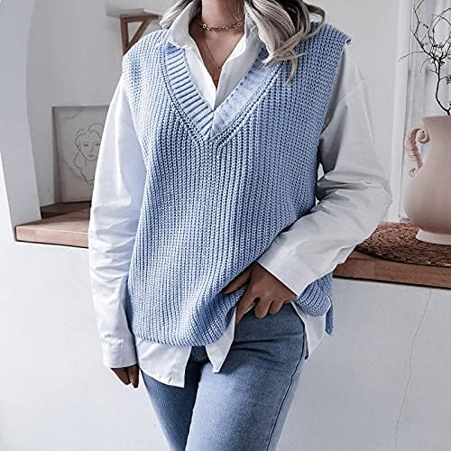 Џемпер од фрагер за жени 2022 година, колеџ во стилот на колеџ, лесен плетен елек моден женски џемпер со врат со врат