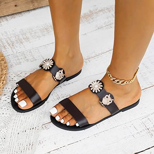 Папучи од Rhinestone за жени модни двојни ленти рамни флип -апостолки летни плажа слајдови од одмор сандали чевли