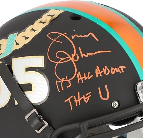 Џими Џонсон Мајами Урагани Автограм Фанатици Ексклузивни Шут Традиција Автентичен Шлем Со Сето Тоа За У Натпис-Автограм Колеџ Шлемови