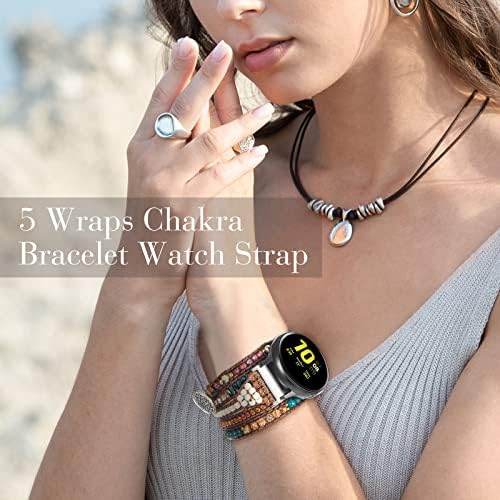 Кигели рачно изработена брада нараквица Boho Watch Band, компатибилен со Samsung Galaxy Watch 5 и 4 Активен 2 40мм 44мм опсег, Galaxy