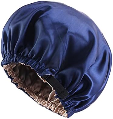 Сатенска хауба прилагодлива големина на главата за спиење свилена хауба за жени мажи со двојно слој сатен наредени капачиња за корпа за