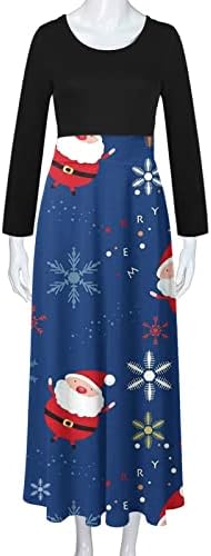 2022 жени со високи фустани на половината Божиќно печатено крпеница со долг ракав Обичен лабав удобен елегантен замав фустан