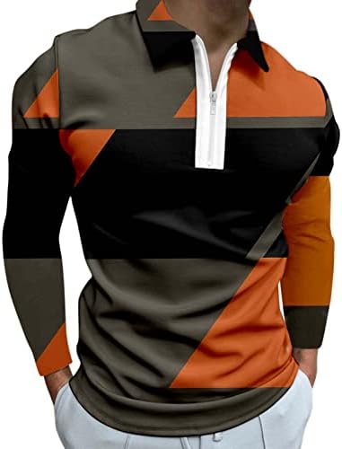 Xxbr mens zipper polo кошули, падот на долги ракави во боја, крпеница, карирана лента со ленти со редовно вртење на јака, обичен врв
