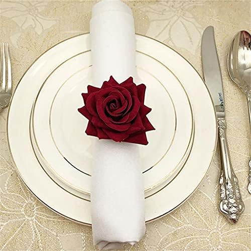 TJLSS црвена роза во форма на крпа за пешкир, салфетка прстен свадбена венчавка, хотелска табела за хотелска маса украс метал златен држач за