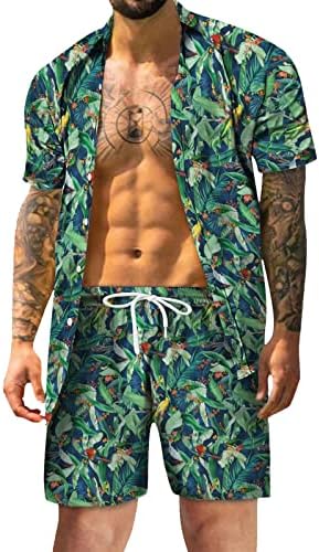 Мажите хавајски кошула поставува случајно копче надолу кошули 2 парчиња летни плажа облеки за одмор Брзо сет за сушење