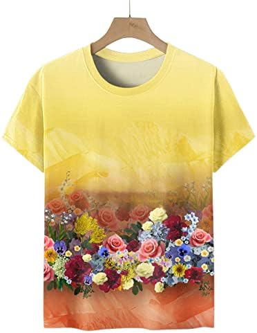 Краток ракав екипаж брод памук памук графички перка печати цветни лабави вклопни бренд блуза кошула за девојки маичка U3