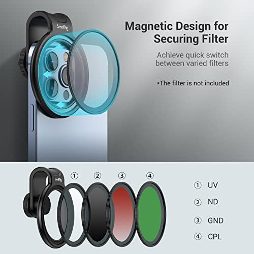 Клип за филтрирање Smallrig за iPhone 12/13 серија, 52 mM магнетски филтер за прицврстување на филтерот за мобилни телефони за адаптер