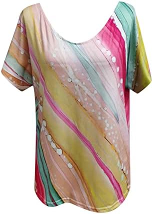 Женски мермерни печати маички со краток ракав трендовски блуза врвови лето случајна опуштена фит блуза Туника врвот за тинејџери девојки