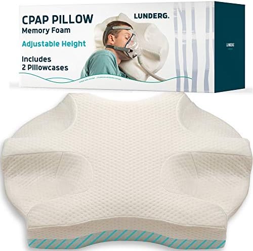 Лундерг CPAP Перница За Странични Прагови-Вклучува 2 Навлаки За Перници-Прилагодлива Перница За Мемориска Пена За Спиење На