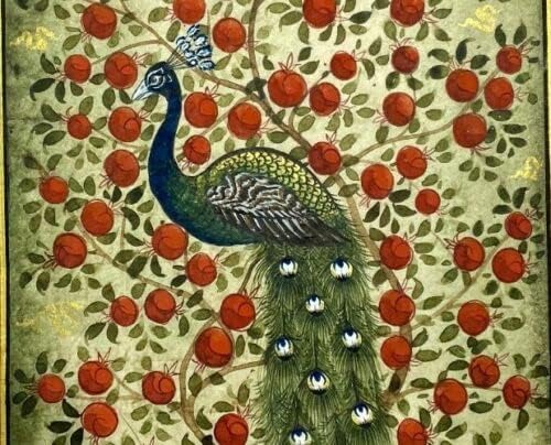 Минијатурно сликарство Персиско уметничко дело свилено хартија рачно изработено дрво на животот 9,6x5.3