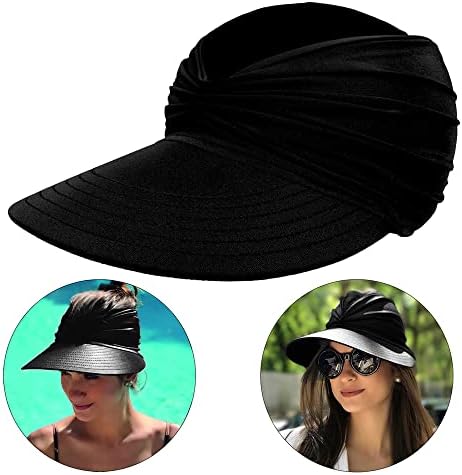 Womenените еластични UPF 50+ УВ заштита Широка плажа на плажа сонцето визир конска опашка летна капа на отворено