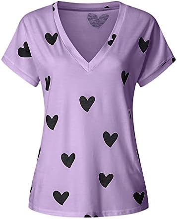 Lkchoose Women's V Reck T Mirts Plus Size Top Fashion Love Print Short Christ Relly Casual Loose Mairt Tops Основна маица