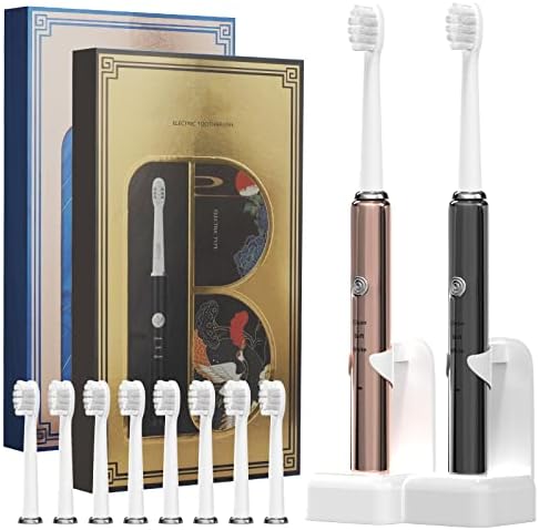 Ssblzyx Полнење на Sonic Electronic заби, 2 пакувања електрична четка за заби балк и златен сет подарок IPX7 водоотпорен, вклучува 10 глави за