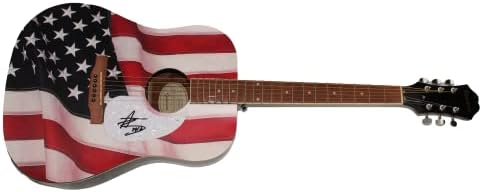 Мичел Тенпени потпиша автограм целосна големина Една од еден вид обичај 1/1 Американско знаме Гибсон Епифон Акустична гитара