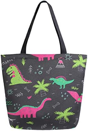 Алаза диносаурус платно торба за жени за жени патувања за купување намирници со врвни рачки чанти големи количини за еднократно торбички со памучни