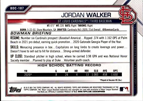 2021 Bowman Draft Chrome BDC-187 Jordan Walker St. Louis Cardinals Baseball NM-MT