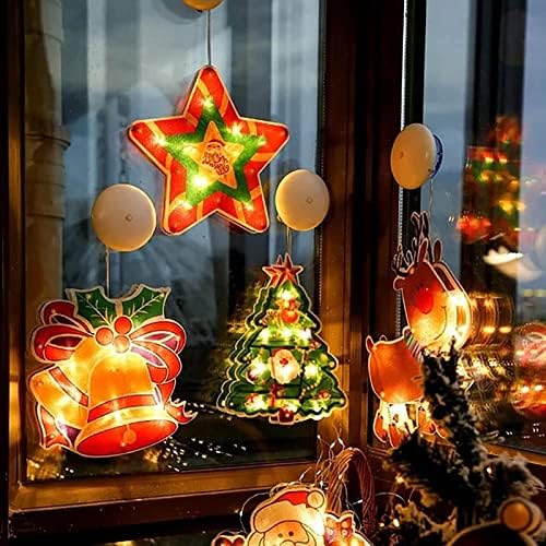 Мини стапчиња 1 инчи Божиќен прозорец аранжман пијалок виси светла LED жица светла Санта снежен човек Божиќ за декорација на Божиќ 2022