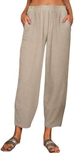 Xiloccer lенски панталони панталони со суштински обични цврсти бои лабави џебови женски памучни панталони долги панталони
