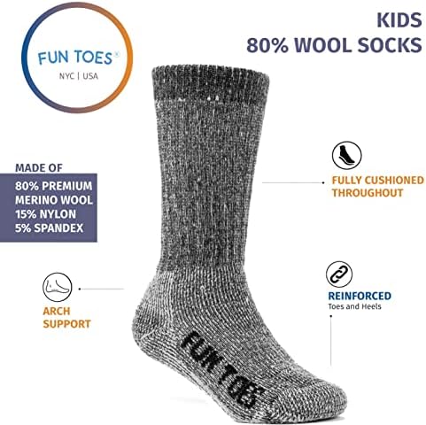 Забавни прсти Детски 80% термички мерино волна чорапи 3 пара средна тежина за зимски скијачки спорт