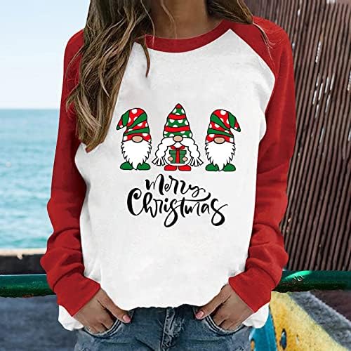 Женски црвено вино стакло џемпери во боја на качулка пулвер врвови со долг ракав Божиќен џемпер обични кошули за туника