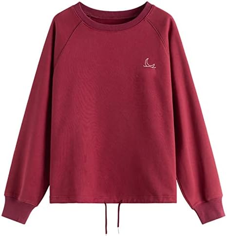 N/N interенско зимско вино црвено кратко тркалезно џемпер со џемпер од памук, женски патнички букви печати влечење