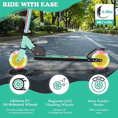 Скутер за аном за деца на возраст од 3-12 години, скутери за склопување на кик со LED светлосни тркала, 3 прилагодливи висини и лесен дизајн