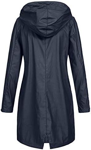 Дождовски палта за жени 2022 плус големина долг ракав водоотпорен спортска облека јакна со качулка со палто со долга јакна со големина