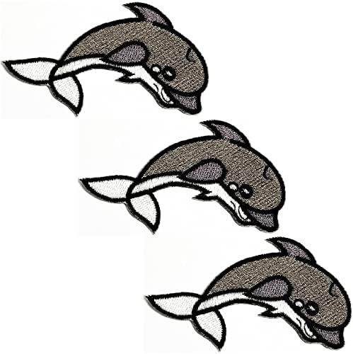 HHO Patch Set 3 парчиња. Делфини закрпи сиви делфин скокање цртани налепници за везење јакна маица лепенка шива железо на везена костим