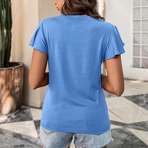 Nokmopo женски маици обични кратки ракави мода лето 2022 година тркалезен врат пуловер чипка чипка кратка ракав врвна блуза