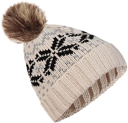Зимски капи за жени плетени beanie снегулка капа Божиќни нејасни пом капа faux топло волнено бејзбол капачиња за мажи облека татко татко татко
