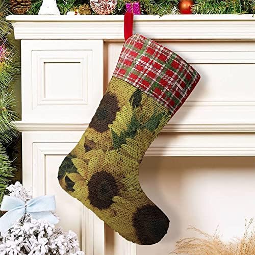 Сончогледи цветни секвенци за Божиќни празници Реверзибилни бои кои се менуваат магичен фонд за Божиќно дрво камин висечки чорапи