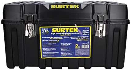 Кутија за алатки Surtek - 21 x 11 x 10 носач на мобилни алатки со обликувана ABS пластична конструкција и двоен дизајн на метал затворач