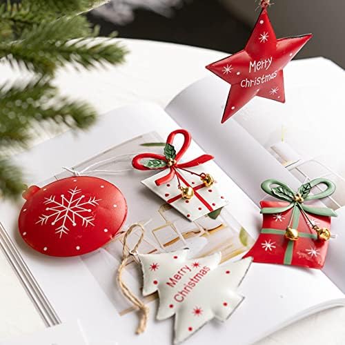 Божиќна декоративна приврзова елка украсна приврзок железна starвезда снежна елка црвена бела loveубовни птици украси