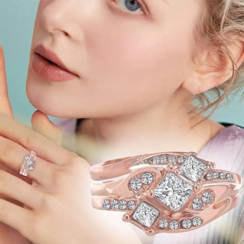 Womenените ветуваат прстен симулиран дијамантски венчален прстен накит женски розово злато имитација дијамант циркон прстен прстен за