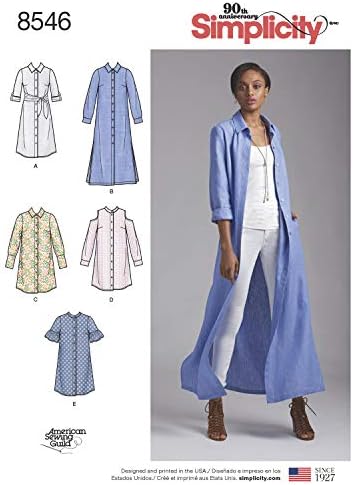 Модел за шиење на едноставност D0894 / 8546 - Misses and Miss Petite фустани со кошула, U5