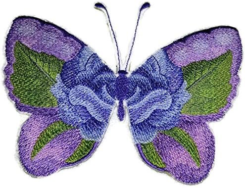 Обичај и уникатна боја на вода цути и пеперутки [Акварел сина роза пеперутка] Везено железо на/шива лепенка [6,11 * 4,85] [направено
